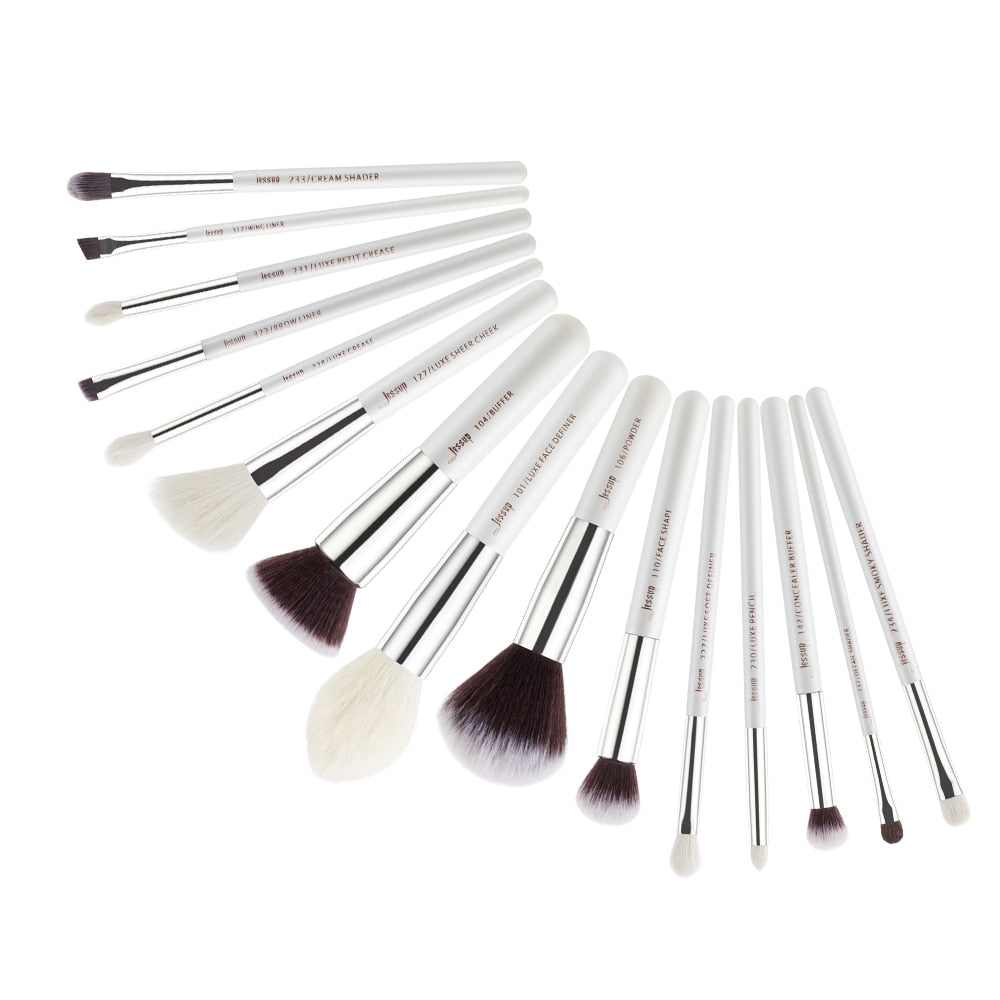 Jessup Makeup Brush Set Foundation Buffer Eyeshadow Blending Brush Powder Make Up Tool Kits 15pcs Goat Hair Cosmetic Kits