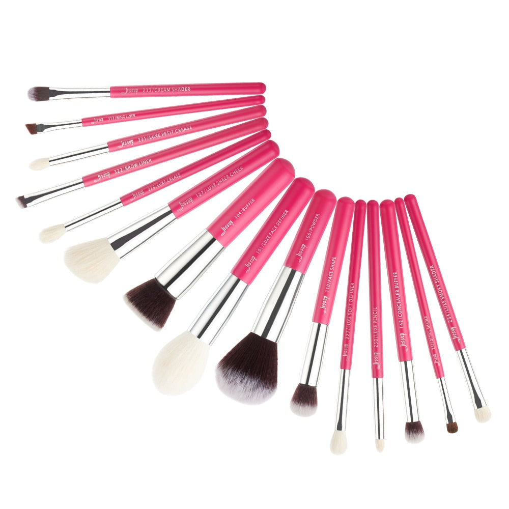 Jessup Makeup Brush Set Foundation Buffer Eyeshadow Blending Brush Powder Make Up Tool Kits 15pcs Goat Hair Cosmetic Kits