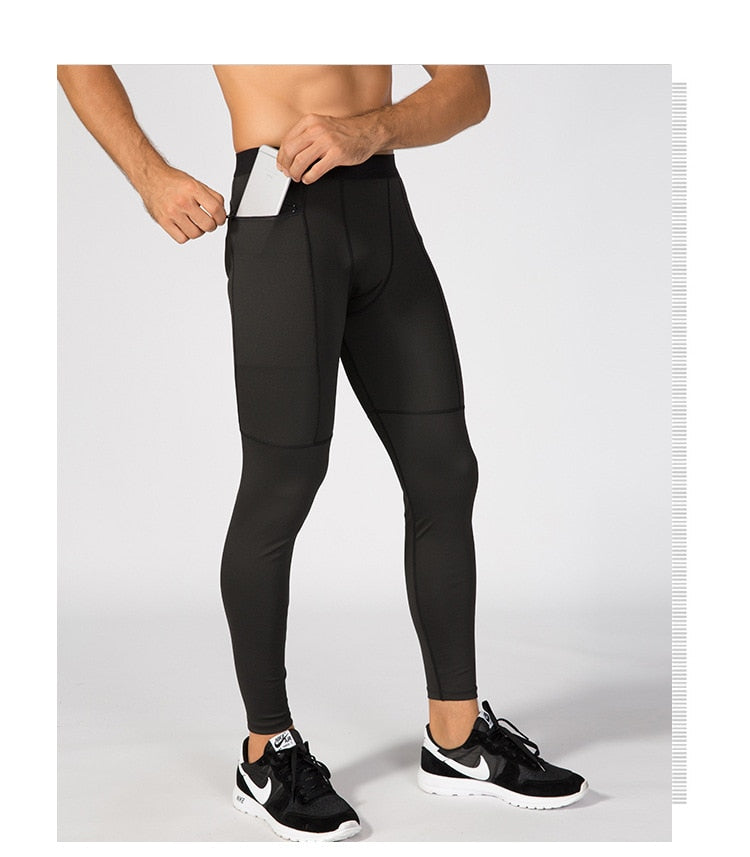 Men's Pocket Gym Leggings Sport Workout Fitness Compression Pants