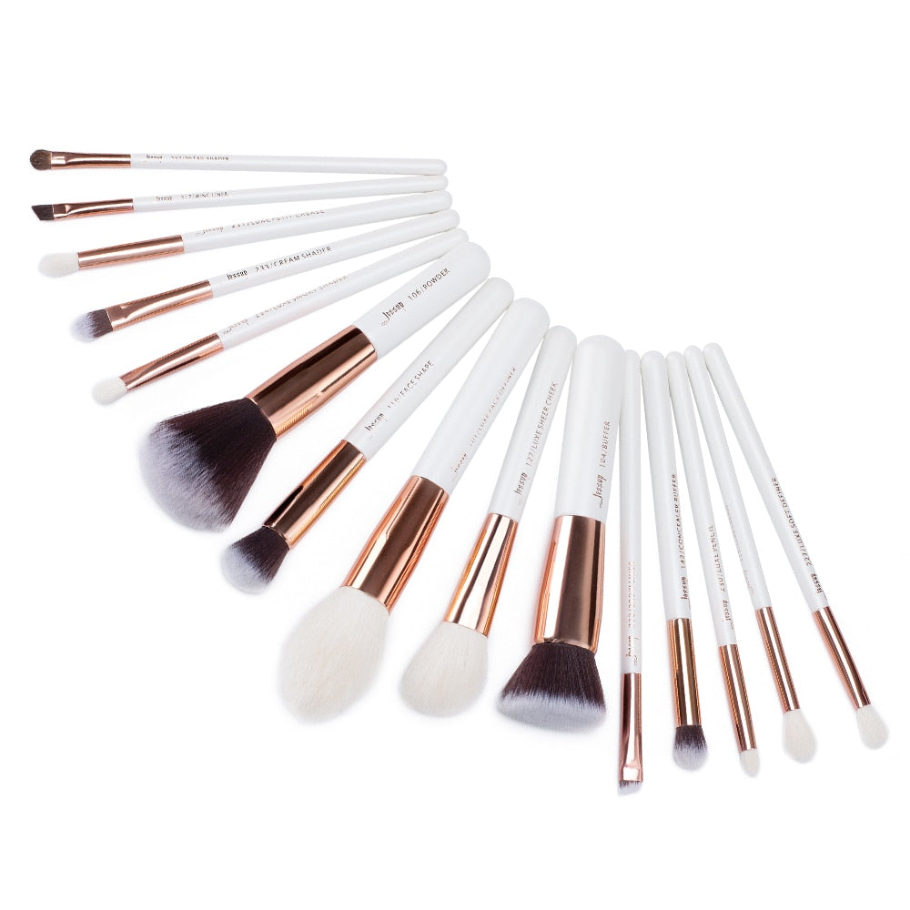 Jessup Makeup Brush Set Foundation Buffer Eyeshadow Blending Brush Powder Make Up Tool Kits 15pcs Goat Hair Cosmetic Kits