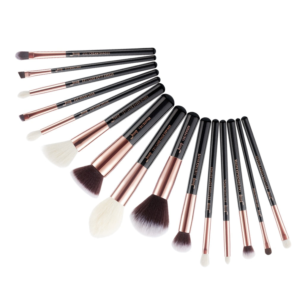 Jessup Makeup Brush Set Foundation Buffer Eyeshadow Blending Brush Powder Make Up Tool Kits 15pcs Goat Hair Cosmetic Kits