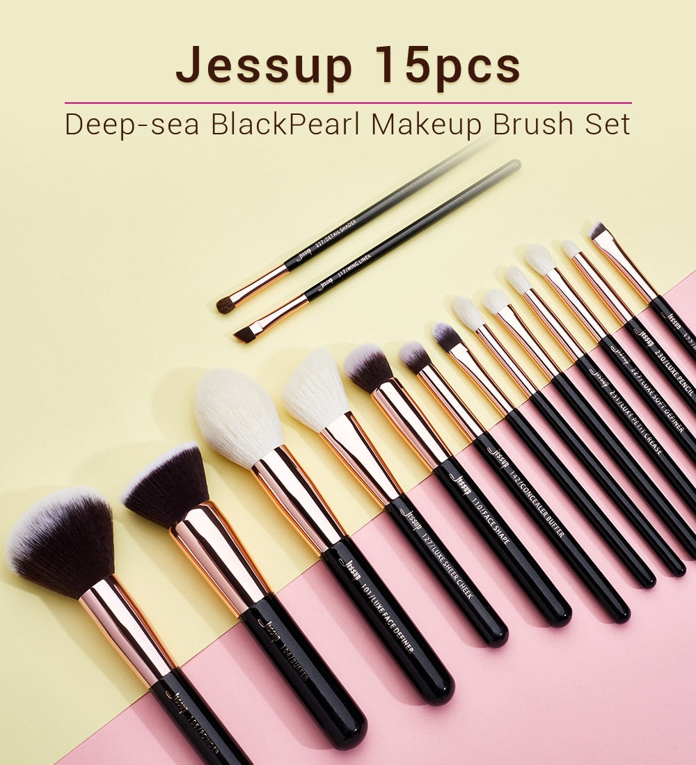 Jessup Makeup Brush Set Foundation Buffer Eyeshadow Blending Brush Powder Make Up Tool Kits 15pcs Goat Hair Cosmetic Kits