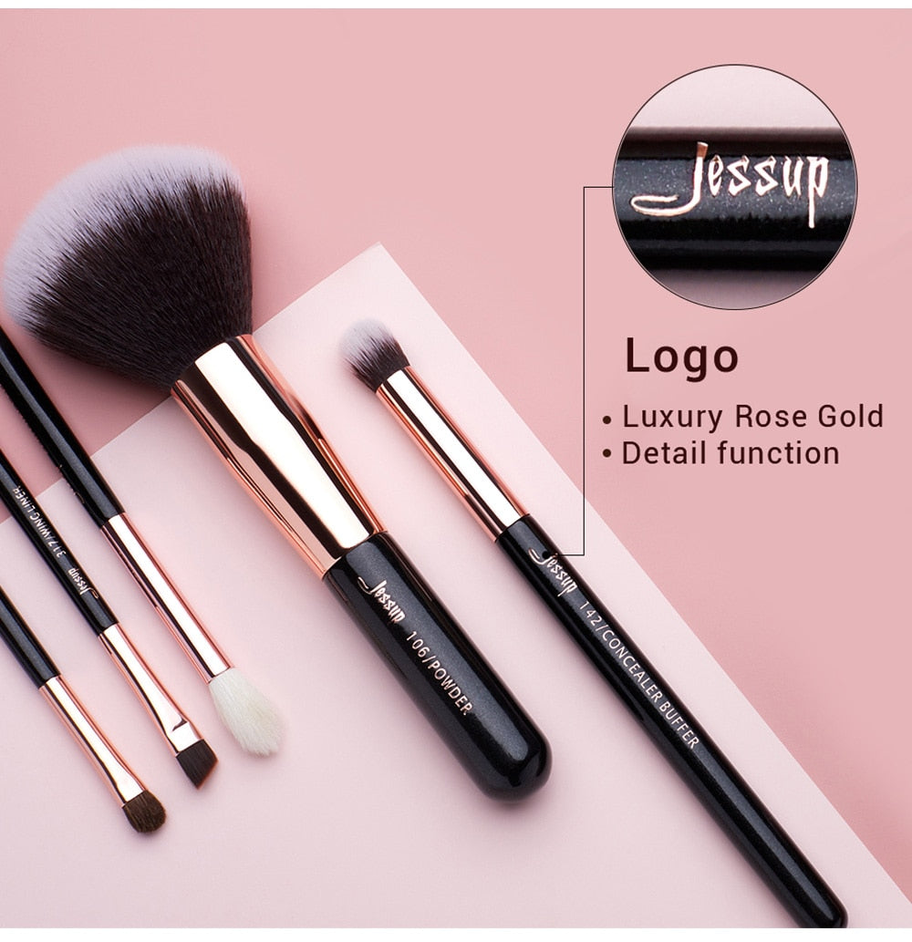 Jessup Makeup Brush Set Foundation Buffer Eyeshadow Blending Brush Powder Make Up Tool Kits 15pcs Goat Hair Cosmetic Kits