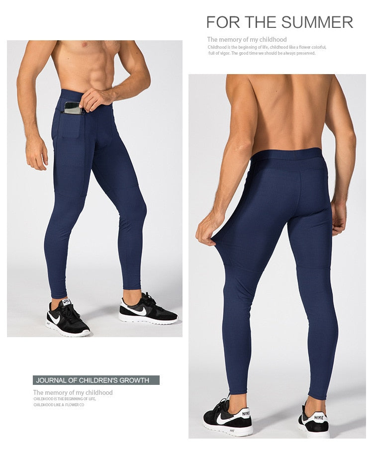 Men's Pocket Gym Leggings Sport Workout Fitness Compression Pants