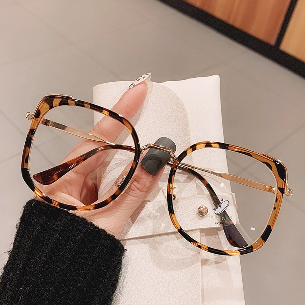 Men Women Anti-blue Light Glasses Frame Vintage Large Square Eyeglasses Blocking Blue-ray Oversized Spectacles Frames A65397