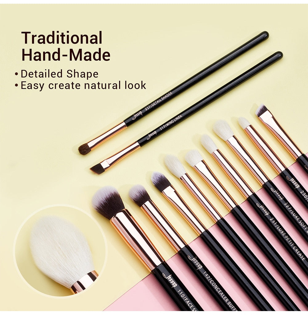 Jessup Makeup Brush Set Foundation Buffer Eyeshadow Blending Brush Powder Make Up Tool Kits 15pcs Goat Hair Cosmetic Kits