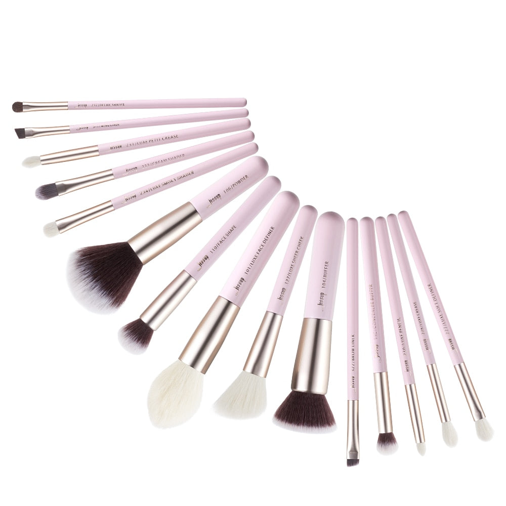 Jessup Makeup Brush Set Foundation Buffer Eyeshadow Blending Brush Powder Make Up Tool Kits 15pcs Goat Hair Cosmetic Kits