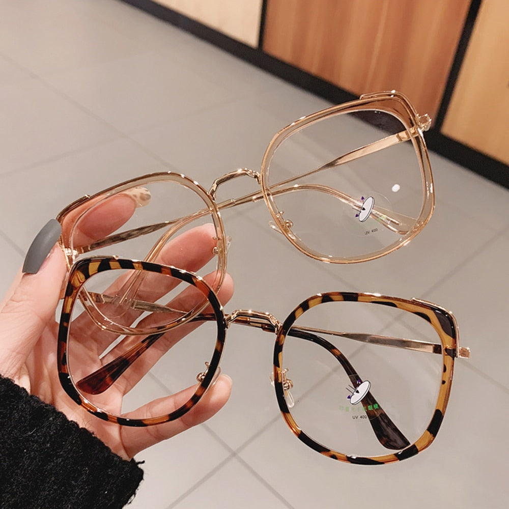 Men Women Anti-blue Light Glasses Frame Vintage Large Square Eyeglasses Blocking Blue-ray Oversized Spectacles Frames A65397