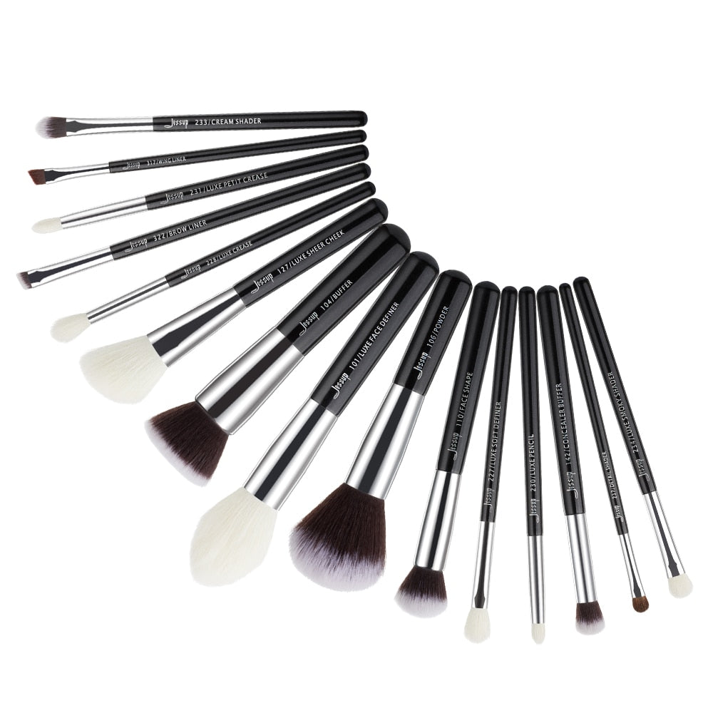 Jessup Makeup Brush Set Foundation Buffer Eyeshadow Blending Brush Powder Make Up Tool Kits 15pcs Goat Hair Cosmetic Kits